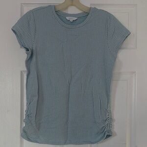 Girls Light Blue Ribbed Short-Sleeve Tee with Side Ruching